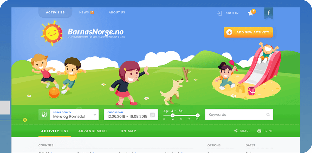 BarnasNorge – Web Service of Activities for Kids and Families